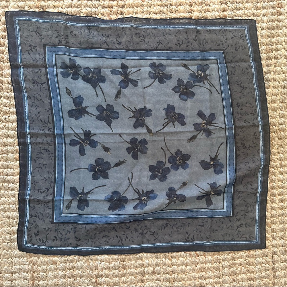 Floral Patterned Scarf in Sheer Blue and Gray